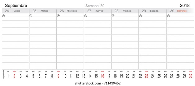 Desk Pad Working Calendar for 2018 year, in Spanish, Tasks calendar, Weekly Schedule 