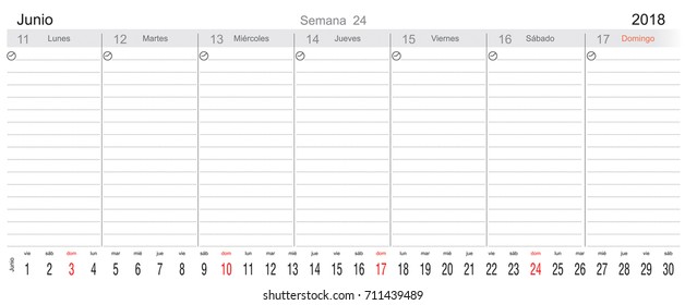 Desk Pad Working Calendar for 2018 year, in Spanish, Tasks calendar, Weekly Schedule 
