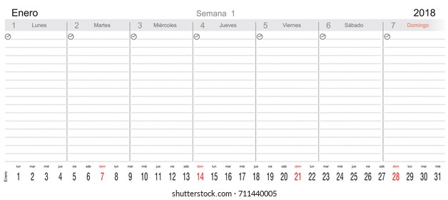 Desk Pad Working Calendar for 2018 year, in Spanish, Tasks calendar, Weekly Schedule 