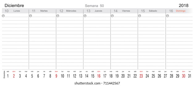 Desk Pad Working Calendar for 2018 year, in Spanish, Tasks calendar, Weekly Schedule 