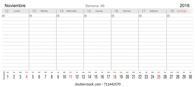 Desk Pad Working Calendar for 2018 year, in Spanish, Tasks calendar, Weekly Schedule 