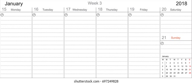 Desk Pad Working Calendar Two Sided for 2018 year, Tasks calendar, Weekly Schedule