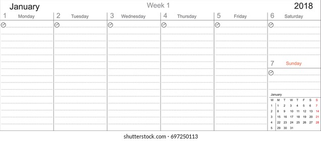 Desk Pad Working Calendar Two Sided for 2018 year, Tasks calendar, Weekly Schedule