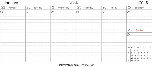 Desk Pad Working Calendar Two Sided for 2018 year, Tasks calendar, Weekly Schedule