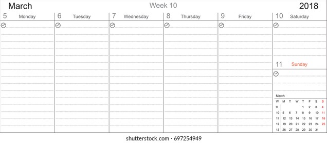 Desk Pad Working Calendar Two Sided for 2018 year, Tasks calendar, Weekly Schedule