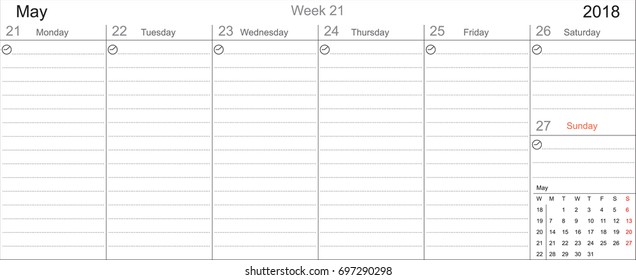 Desk Pad Working Calendar Two Sided for 2018 year, Tasks calendar, Weekly Schedule