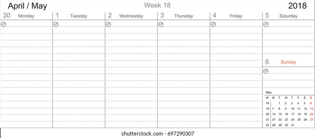 Desk Pad Working Calendar Two Sided for 2018 year, Tasks calendar, Weekly Schedule