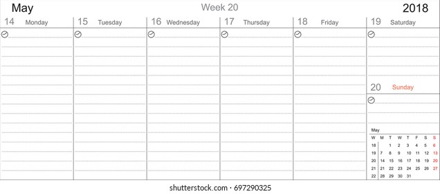 Desk Pad Working Calendar Two Sided for 2018 year, Tasks calendar, Weekly Schedule
