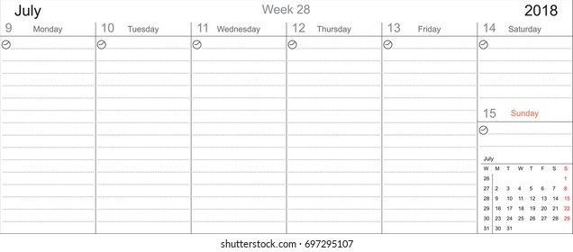 Desk Pad Working Calendar Two Sided for 2018 year, Tasks calendar, Weekly Schedule
