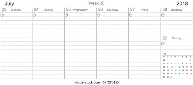 Desk Pad Working Calendar Two Sided for 2018 year, Tasks calendar, Weekly Schedule
