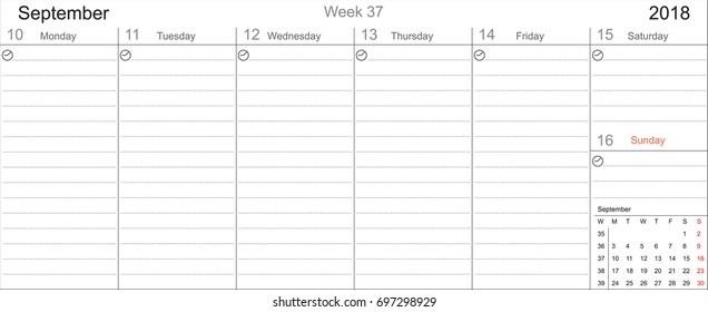 Desk Pad Working Calendar Two Sided for 2018 year, Tasks calendar, Weekly Schedule