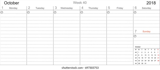 Desk Pad Working Calendar Two Sided for 2018 year, Tasks calendar, Weekly Schedule