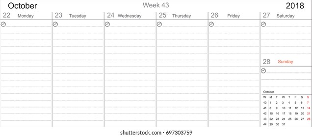 Desk Pad Working Calendar Two Sided for 2018 year, Tasks calendar, Weekly Schedule