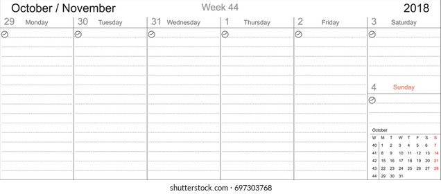 Desk Pad Working Calendar Two Sided for 2018 year, Tasks calendar, Weekly Schedule