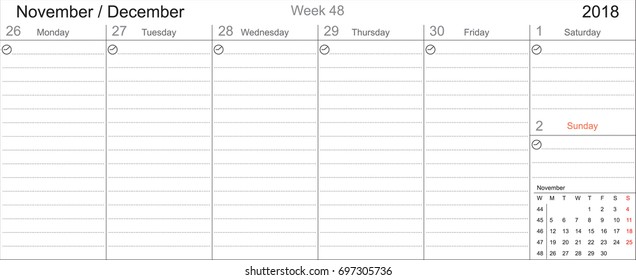 Desk Pad Working Calendar Two Sided for 2018 year, Tasks calendar, Weekly Schedule
