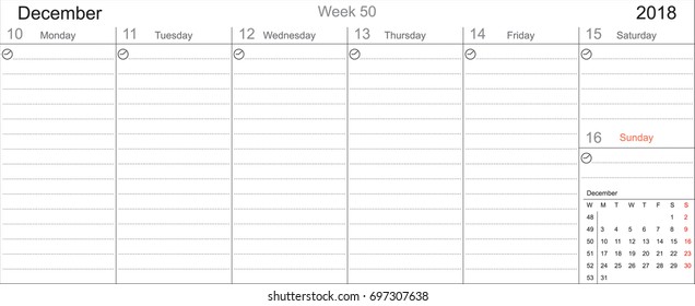 Desk Pad Working Calendar Two Sided for 2018 year, Tasks calendar, Weekly Schedule
