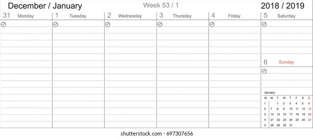 Desk Pad Working Calendar Two Sided for 2018 year, Tasks calendar, Weekly Schedule
