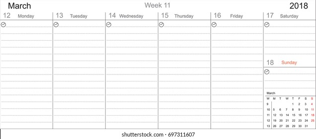 Desk Pad Working Calendar Two Sided for 2018 year, Tasks calendar, Weekly Schedule