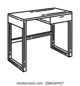 Desk Part of Furniture and Home Equipment Hand Drawn Icon Set Vector.