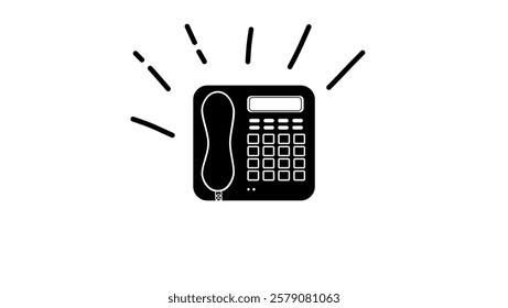 desk phone ringing, black isolated silhouette