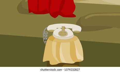 Desk phone set. Table telephone to make and receive calls, office communication system equipment. Vector flat style cartoon illustration isolated on white background, different colors and positions