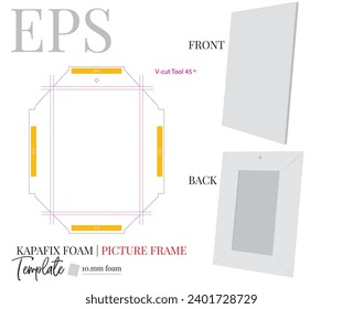 Desk Picture Frame A3 Template, Vector with die cut, laser cut layers. White, clear, blank, Kapafix desk picture frame isolated mock up on white background with perspective view, 3D presentation