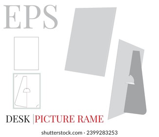 Desk Picture Frame Template, Vector with die cut, laser cut layers. White, clear, blank, desk picture frame isolated mock up on white background with perspective view, 3D presentation