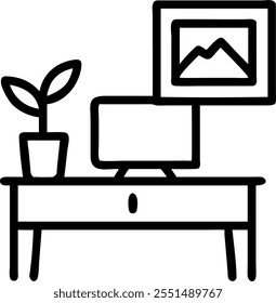 Desk Plant and Picture Frame Isolated concept as A vector image featuring a desk plant and a picture frame isolated on a white background. Ideal for adding a personal and natural t