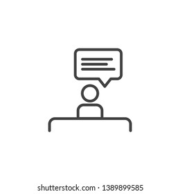 Desk point assistance. Linear design symbol with thin line and monochrome outline minimal style. Editable stroke.