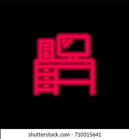 Desk red glowing neon ui ux icon. Glowing sign logo vector