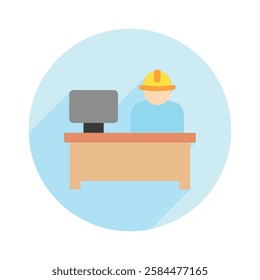 Desk rounded flat color icon, mini, small illustration. use for modern concept, print, UI, UX kit, web and app development. Vector EPS 10, related to industrial, business, finance, investment.