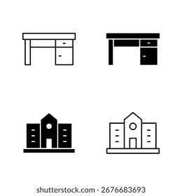 Iconos del edificio de la oficina y de la escuela – Estudio y símbolo de la Educación en estilo sólido y de línea