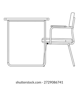 Schreibtischset mit Armstuhl mit einem Bügeleisenrahmen. Industrielles und modernes Design mit stabiler Metallstruktur, kombiniert mit sauberen Linien für einen funktionalen Arbeitsplatz.