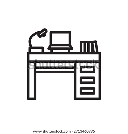 Desk setup icon symbolizing office workstation, home office equipment, and ergonomic layout, representing HR facilities management, employee comfort, remote work, and productivity environment.