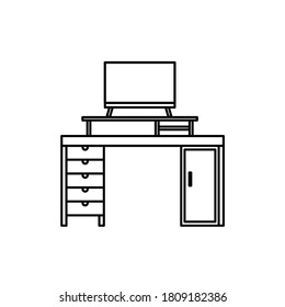 Desk setup with monitor and table. Office desk concept vector illustration