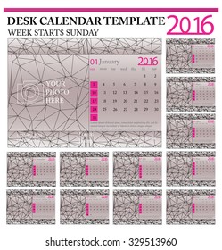 Desk Simple 2016 Calendar  design  horizontal - week starts with sunday.eps 10 Set of 12 Months