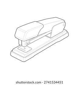 Desk stapler technical drawing for stationery tools, document fastening, and office supply presentation.