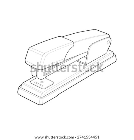 Desk stapler technical drawing for stationery tools, document fastening, and office supply presentation.