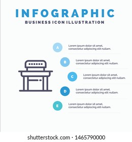 Desk, Student, Chair, School Blue Infographics Template 5 Steps. Vector Line Icon template. Vector Icon Template background