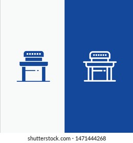 Desk, Student, Chair, School Line and Glyph Solid icon Blue banner