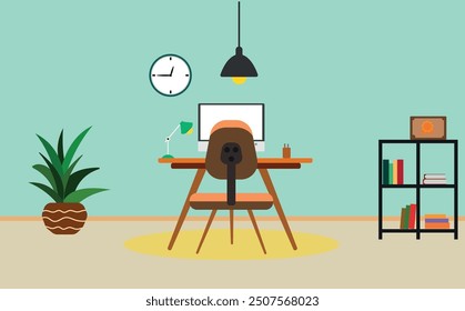 Desk for student or freelancer.Home office, work from home idea concept.