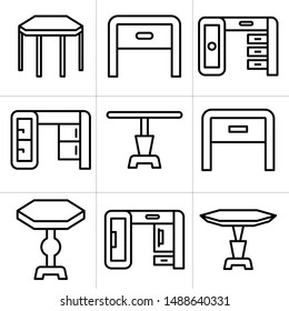 desk, table and chair icons set, line design