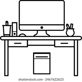 Desk table computer icon line style