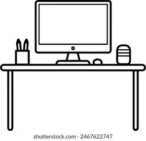 Desk table computer icon line style