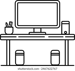 Desk table computer icon line style