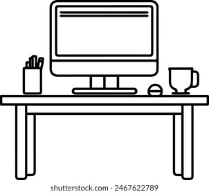 Desk table computer icon line style