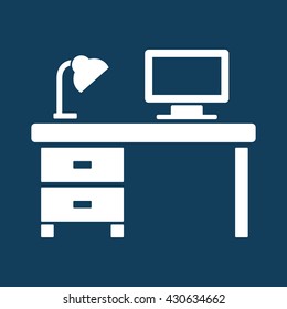 desk table desktop workplace icon on color background