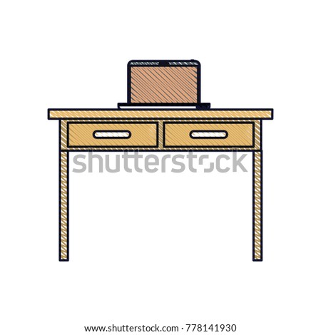 Desk Table Drawers Laptop Computer Above Stock Vector Royalty