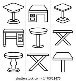 desk and table icons line design set