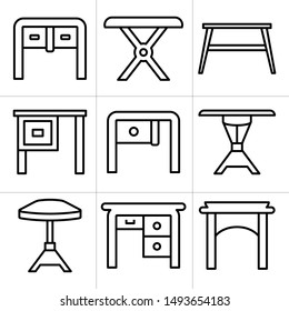 desk and table icons line design set
